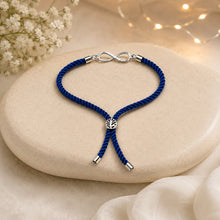 Load image into Gallery viewer, 925 Sterling Silver Infinity Rakhi for Brother | Premium Blue Thread Rakhi | Elegant Infinity Charm Raksha Bandhan Gift