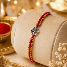 Load image into Gallery viewer, 925 Sterling Silver Ganesha Rakhi for Brother | Handmade Red Mauli Thread Rakhi | Ganesh Rakhi Gift for Raksha Bandhan